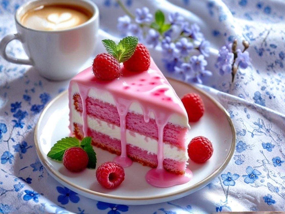 Raspberry Drip Cake Slice